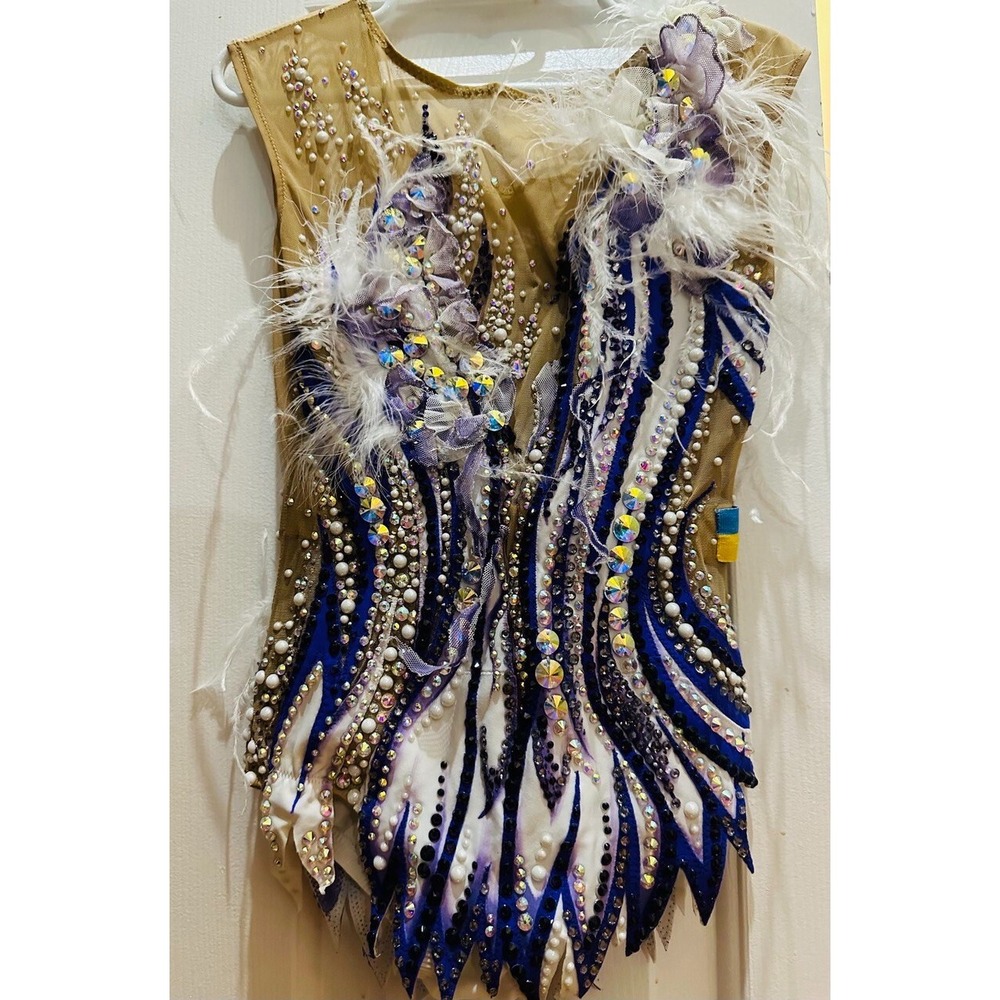 100%Swarovski Crystals Rhythmic Gymnastics Custom Leotard, Ice Skating, 7-9 YO